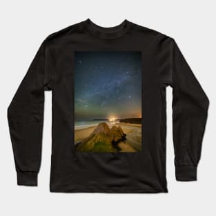 Three Cliffs Bay, Gower at Night with Sirius Long Sleeve T-Shirt